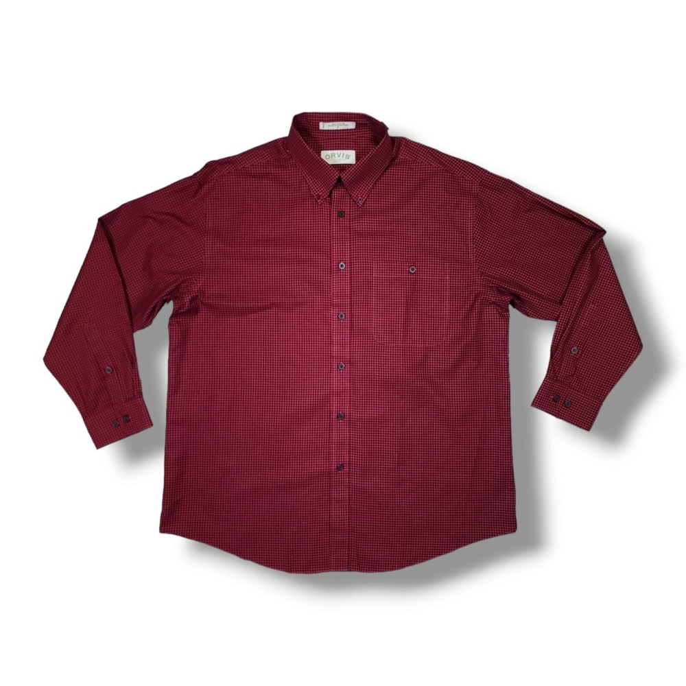 Orvis Red and Black‎ Plaid Long Sleeve Button Down Cotton Shirt Men's XL